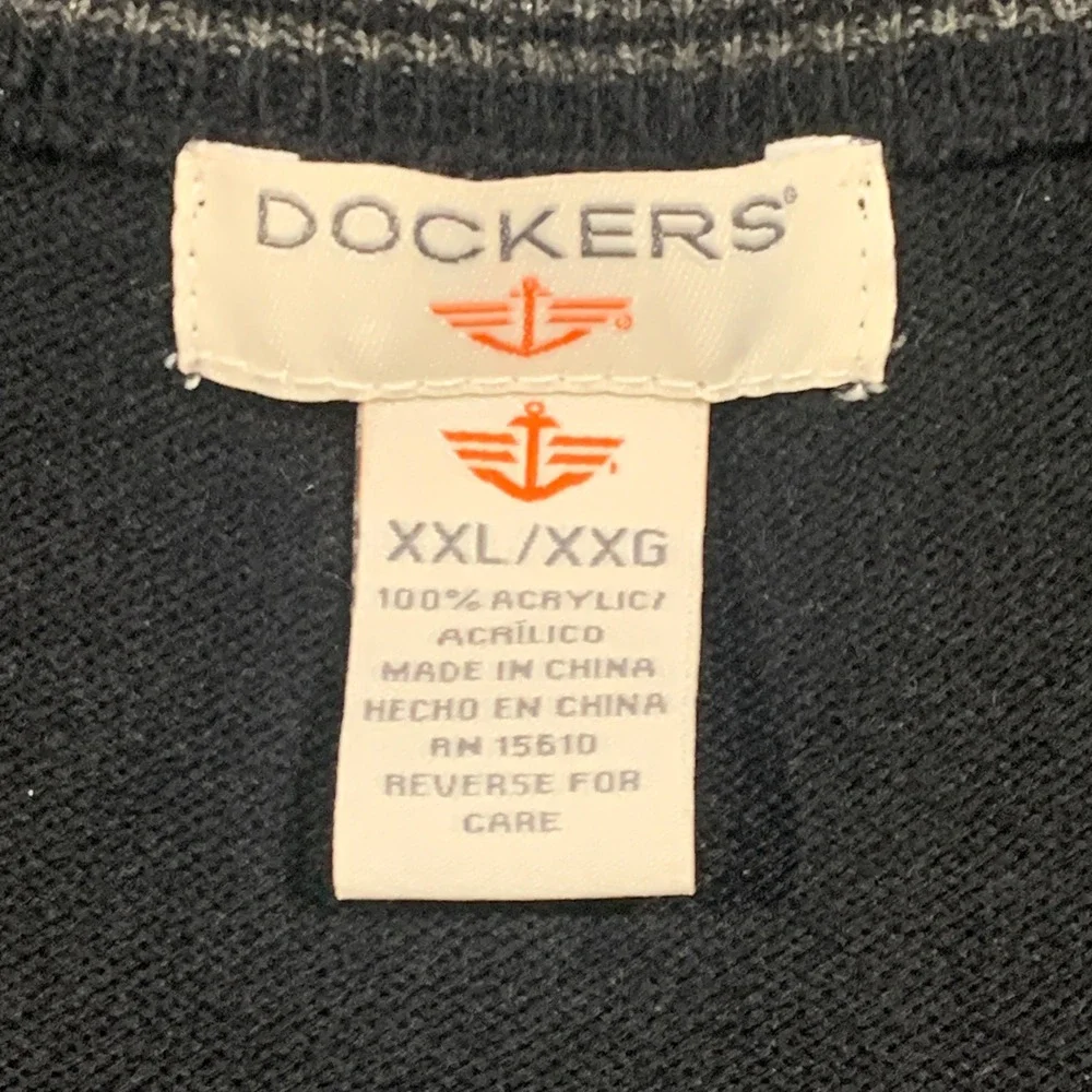 Dockers Sweater Vest Men XXL Black Argyle Cable Knit V-Neck Preppy Academic